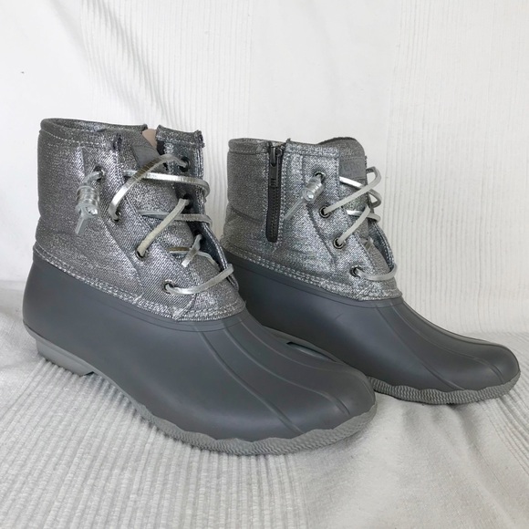 silver sperry boots